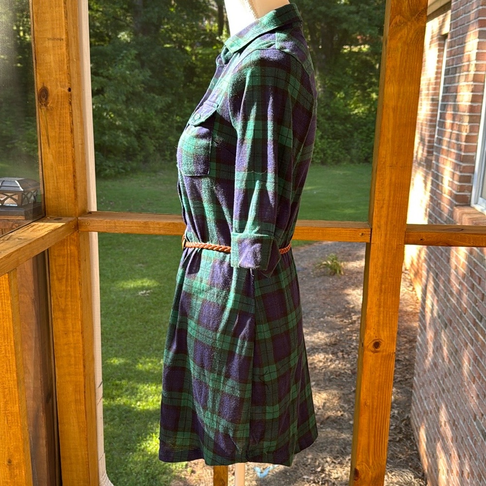 It Girl Green and Blue Plaid Shirt Dress with Belt - Picture 4 of 13